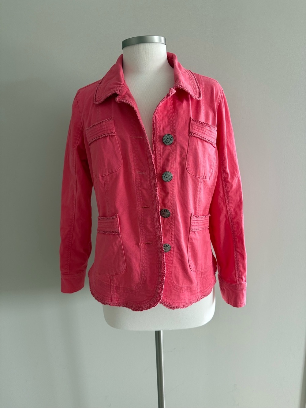 LIVE A LITTLE Denim / Twill Cotton Jacket in Salmon - Picture 4 of 12